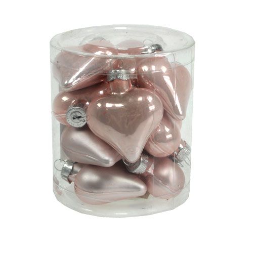 daiktų Mini stiklinės širdelės rožinės spalvos 4cm 12 vnt