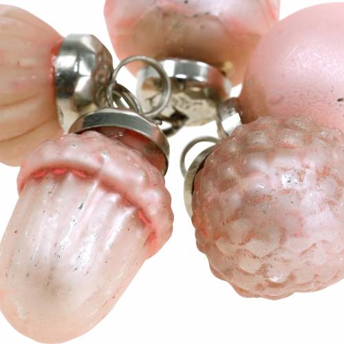 Floristik24 Mini medžio dekoracijos rudens vaisiai ir rutuliukai rožinis, sidabrinis tikras stiklas 3,4-4,4cm 10vnt