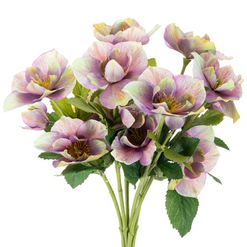 Dirbtinių kalėdinių rožių puokštė su violetiniais žiedais, 35 cm, 6 vnt.