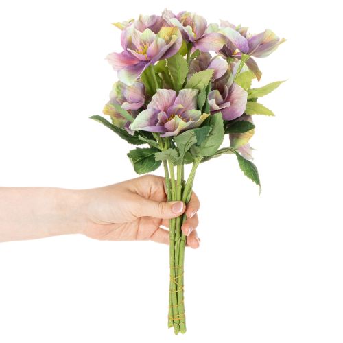 Dirbtinių kalėdinių rožių puokštė su violetiniais žiedais, 35 cm, 6 vnt. | Floristik24.lt