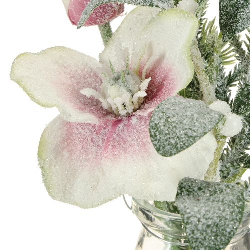 daiktų Dirbtinė kalėdinė rožė stiklinėse dirbtinėse gėlėse pakabinimui, aukštis 22 cm