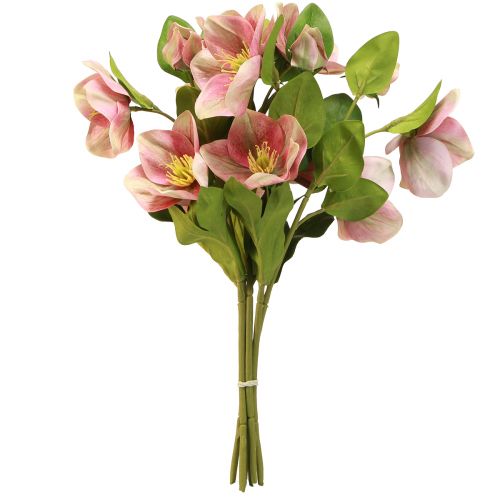 daiktų Elegantiška rožinių kalėdinių rožių puokštė – 35 cm 6 vnt.