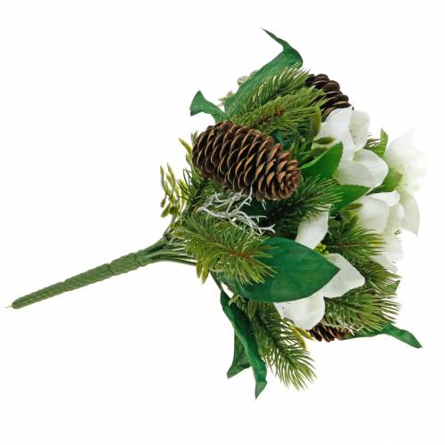 Floristik24 Dirbtinė kalėdinė rožių puokštė su egle ir spurgais H26cm