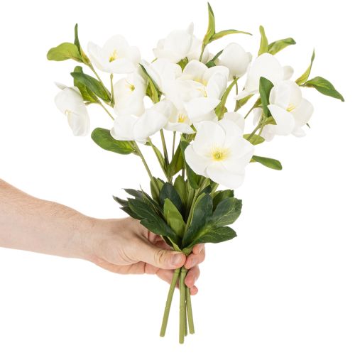 Kalėdinė rožė, dirbtinė gėlė, balta, dekoratyvinė dirbtinių gėlių puokštė, 40 cm, 4 vnt. | Floristik24.lt
