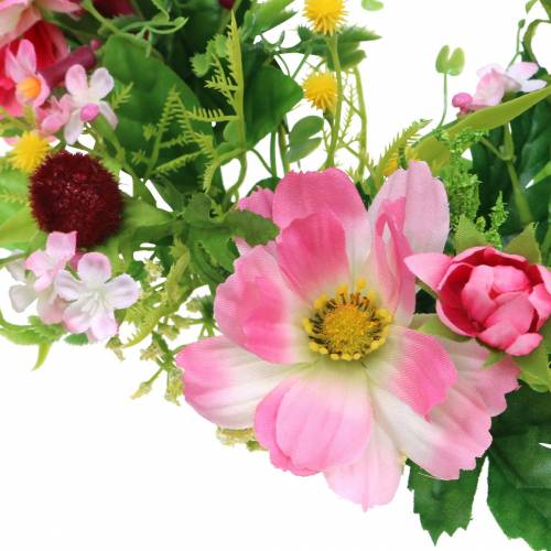 Floristik24 Dekoratyvinis vainikas su Cosmea ir sniego gniūžtėmis rožinė, geltona, žalia Ø30cm