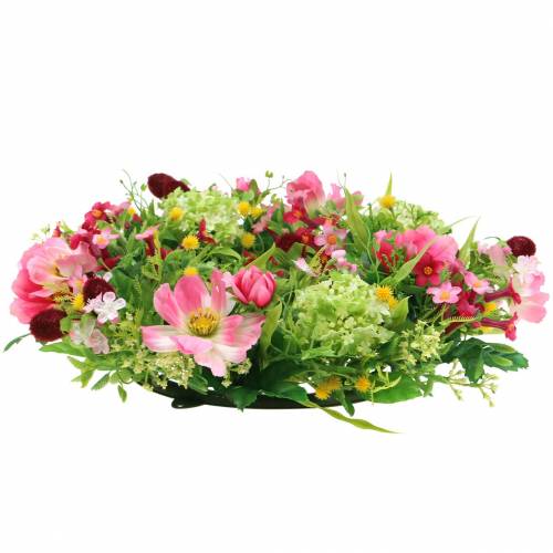 Floristik24 Dekoratyvinis vainikas su Cosmea ir sniego gniūžtėmis rožinė, geltona, žalia Ø30cm