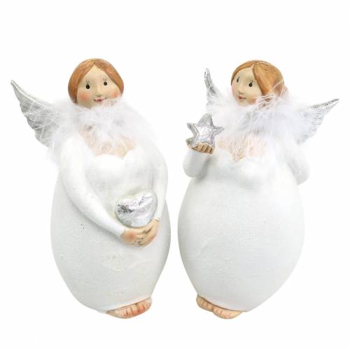 daiktų Dekoratyvinis angelas su širdele ir žvaigždute baltas, sidabrinis Ø7,5 H15cm 2vnt