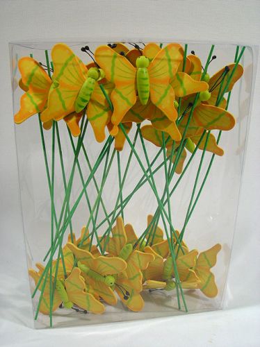 Floristik24 Drugelis ant žalios/geltonos medienos 7cm (24 vnt.)