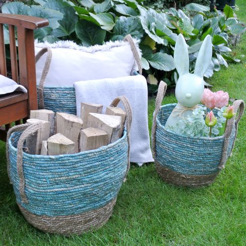 Floristik24 Krepšelis iš rotango natural/mėlyna Ø40/32/26cm 3vnt