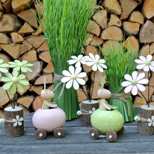Floristik24 Kiškutis kiaušinių automobilyje 15cm x 8cm x 7,5cm 3vnt