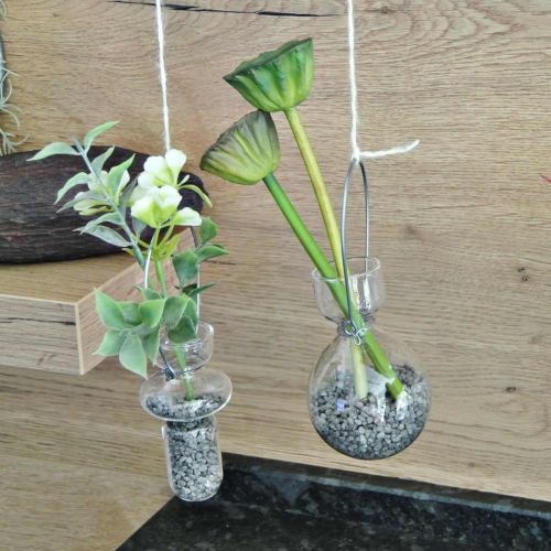 Floristik24 Mini stiklinės vazos kabinti stiklo apdailai su vieliniu kabykla H14cm 4vnt