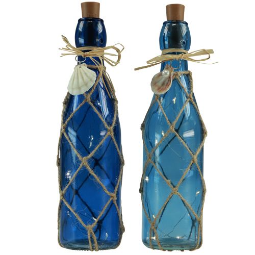 Stiklinis butelis jūrinės mėlynos spalvos buteliai su LED H28cm 2vnt
