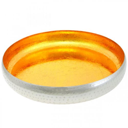 Floristik24 Dekoratyvinis dubuo metalinis apvalus auksinis ir sidabrinis padėklas Ø36,5 cm