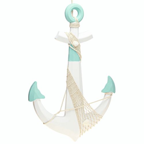 Dekoratyvinė inkarinė balta mėlyna jūrinė dekoracija pakabinimui H58,5cm