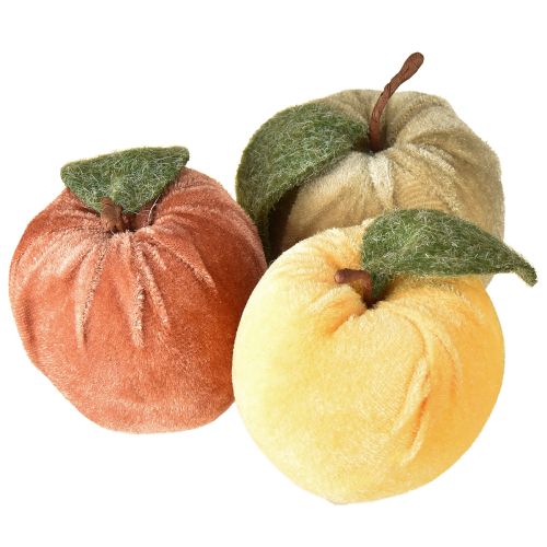 Dekoratyvinis obuolių velvetas su lapais rudai geltonas Ø7,5cm A9cm 9 vnt.
