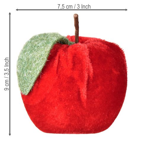 daiktų Dekoratyvinis obuolių spalvos audinys su lapiniu aksomu ir veltiniu, raudonas, Ø7,5 cm, aukštis 9 cm, 9 vnt.