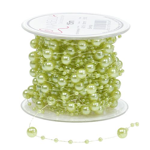 daiktų Deko juostelė su perlais šviesiai žalia 6mm 15m