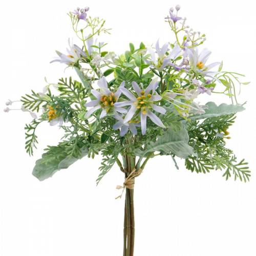 Floristik24 Dekoratyvinė puokštė, violetinės šilko gėlės, pavasario dekoracijos, dirbtiniai astrai, gvazdikai ir eukaliptai