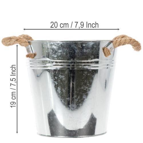 Dekoratyvinis kibirinis gėlių vazonas, metalinis, su virvinėmis rankenomis, Ø20cm | Floristik24.lt