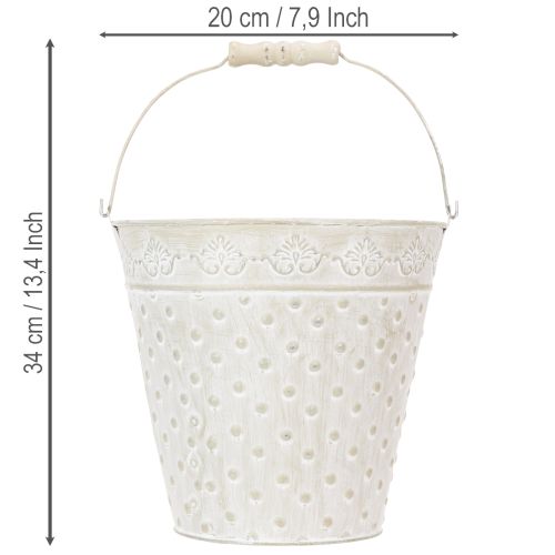 Dekoratyvinis kibiras, baltai dažytas, su rankena, Ø20,5 cm, metalinis vazono dekoravimas | Floristik24.lt