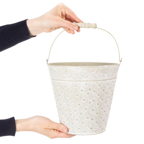 Dekoratyvinis kibiras, baltai dažytas, su rankena, Ø20,5 cm, metalinis vazono dekoravimas | Floristik24.lt