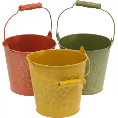 Dekoratyvinis kibiras su skalbtais vaisiais geltona, oranžinė, žalia Ø15cm H14cm rinkinys iš 3 vnt.