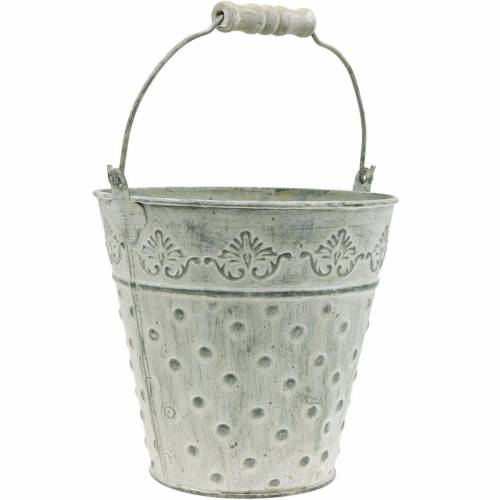 Floristik24 Dekoratyvinė kaušinė sėjamoji taškuota metalo žalia Ø15,5cm baltai skalbta