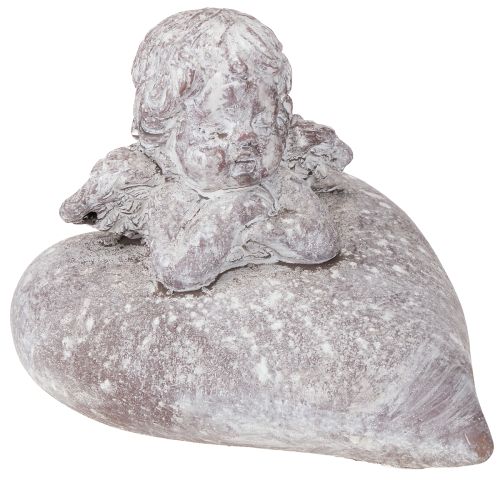 Dekoratyvinė angelo figūrėlė ant širdies formos, pagaminta iš lieto akmens, 15 × 13,5 × 12 cm