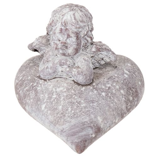 daiktų Dekoratyvinė angelo figūrėlė ant širdies formos, pagaminta iš lieto akmens, 15 × 13,5 × 12 cm