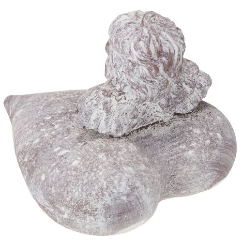 daiktų Dekoratyvinė angelo figūrėlė ant širdies formos, pagaminta iš lieto akmens, 15 × 13,5 × 12 cm