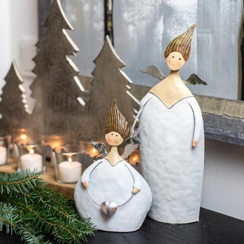 Floristik24 Dekoratyvinis angelo trio metalinis baltas, blizgučiai Ø10 / 11,5 / 7cm H28,5 / 18 / 21cm 3vnt.