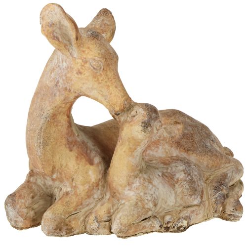 Dekoratyvinė elnio figūrėlė su gelsvai rudu lieto akmens ruda balta spalva 20×11×17cm