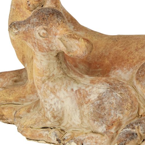 daiktų Dekoratyvinė elnio figūrėlė su gelsvai rudu lieto akmens ruda balta spalva 20×11×17cm