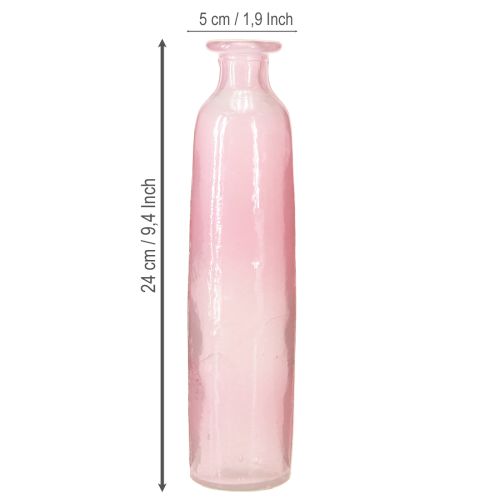 daiktų Dekoratyvinis butelis gėlių vaza stiklinis rožinis kaimiškas Ø6cm H24cm