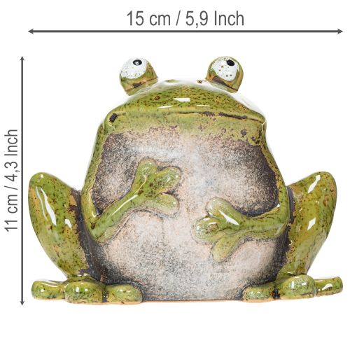 Dekoratyvinė varlė, keraminė, žalia, ruda, vintažinė, 15,5 cm | Floristik24.lt