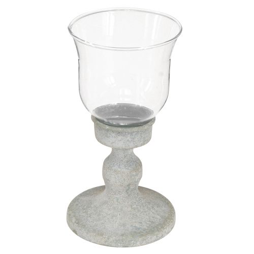 Dekoratyvinis stiklinis puodelis metalinis pilkas vintažinis išvaizda Ø8cm H15,5cm