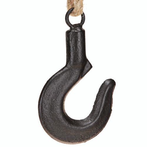 Dekoratyvinis kabliukas metalinis juodas kabliukas su džiuto virvele H54cm