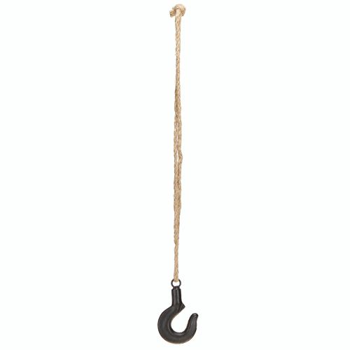 daiktų Dekoratyvinis kabliukas metalinis juodas kabliukas su džiuto virvele H54cm