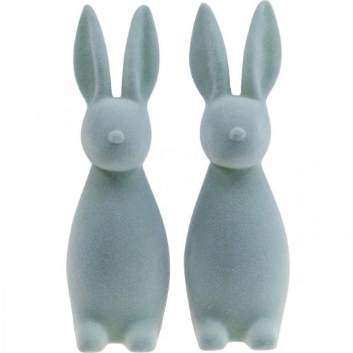 daiktų Dekoratyvinis Velykų zuikis Flocked – 2 pasirinkimas – pilkai žalias H29,5cm 2 vnt.
