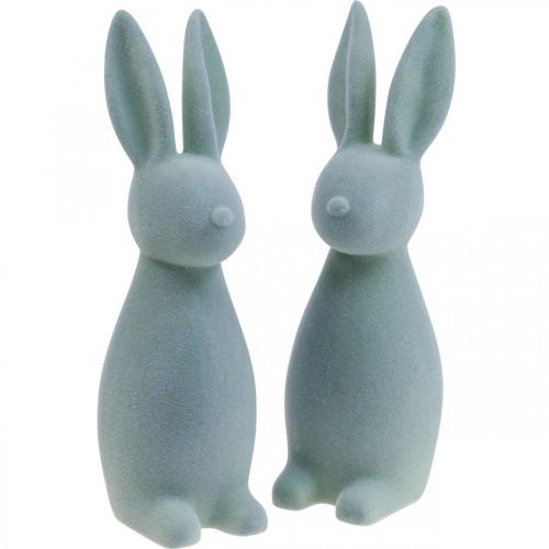 Dekoratyvinis Velykų zuikis Flocked – 2 pasirinkimas – pilkai žalias H29,5cm 2 vnt.