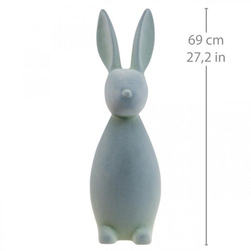 Floristik24 Deco zuikis Deco Velykų zuikis Flocked pilkai žalias H69cm