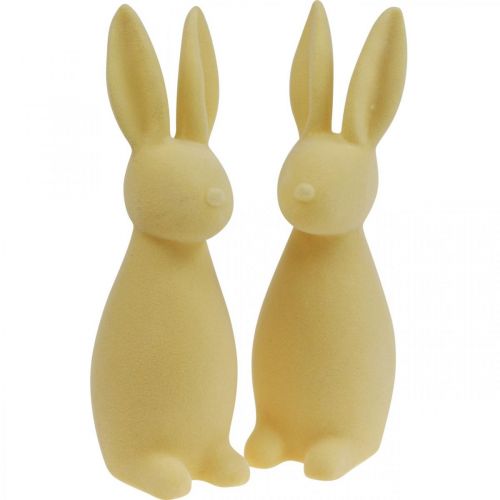 Floristik24 Deco Bunny Deco Velykų zuikis Flocked Šviesiai geltonas H29,5cm 2vnt