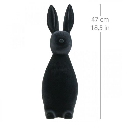 Floristik24 Dekoratyvinis zuikis juodas – 2-as pasirinkimas – dekoratyvinis Velykų zuikis Flocked H47cm