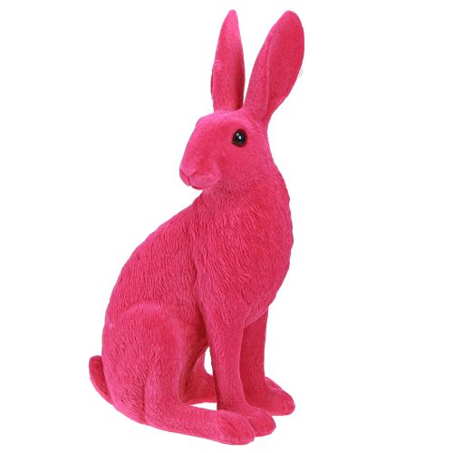 Floristik24 Dekoratyvinė zuikio sėdimoji figūrėlė Velykų zuikis flokuotas rožinis 12×9×25cm