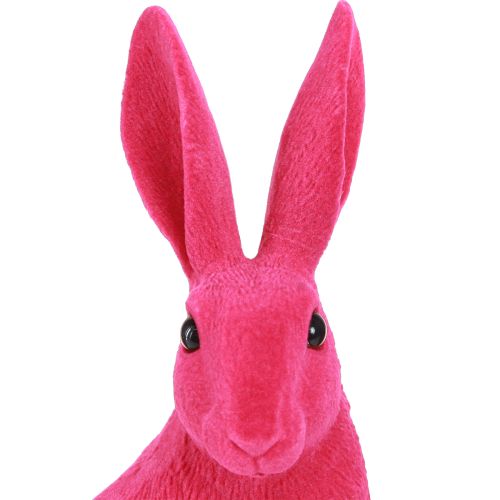 Floristik24 Dekoratyvinė zuikio sėdimoji figūrėlė Velykų zuikis flokuotas rožinis 12×9×25cm