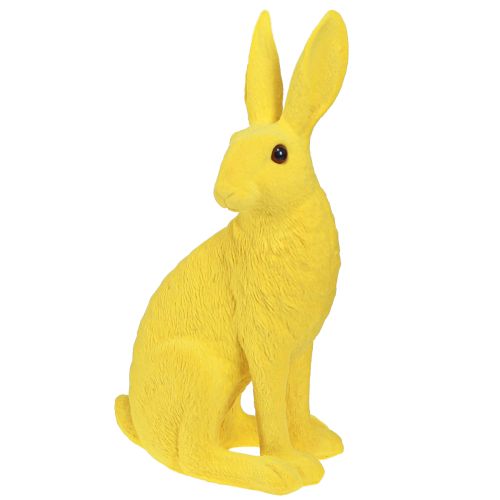 Floristik24 Dekoratyvinis zuikis sėdi Velykų zuikis flokuotas geltonas 12×9×25cm