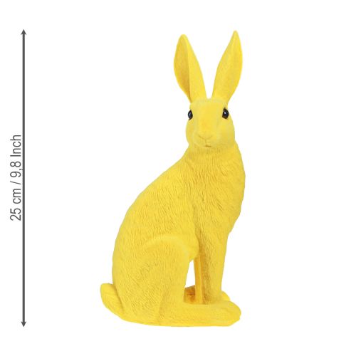 Floristik24 Dekoratyvinis zuikis sėdi Velykų zuikis flokuotas geltonas 12×9×25cm