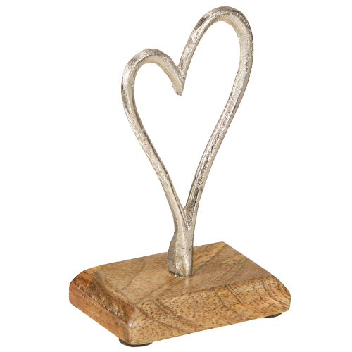 Floristik24 Dekoratyvinė Širdies Metalo Mediena Natūralus Sidabras 7,5x5x13cm 3vnt