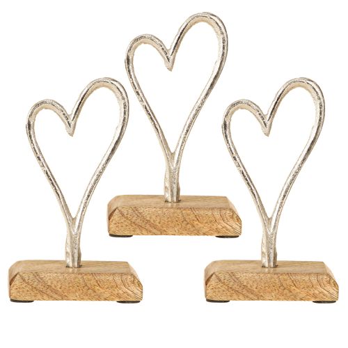 daiktų Dekoratyvinė Širdies Metalo Mediena Natūralus Sidabras 7,5x5x13cm 3vnt