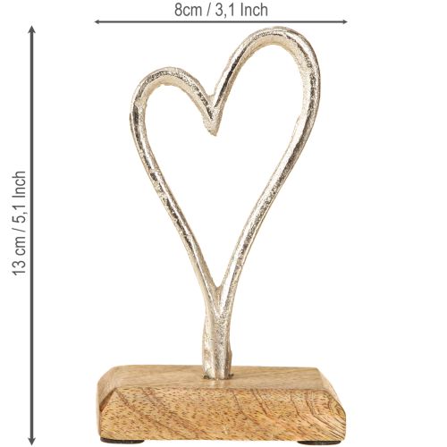 daiktų Dekoratyvinė Širdies Metalo Mediena Natūralus Sidabras 7,5x5x13cm 3vnt
